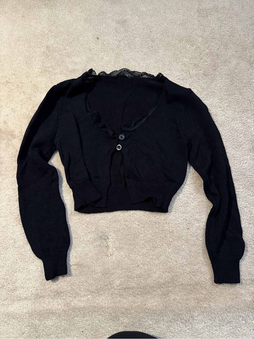 SHEIN Black Lace-Trim Cropped Cardigan